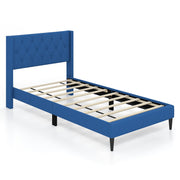 Twin Size Upholstered Platform Bed with Button Tufted Wingback Headboard-Blue-Simple Bed Frame-DECOROLALA