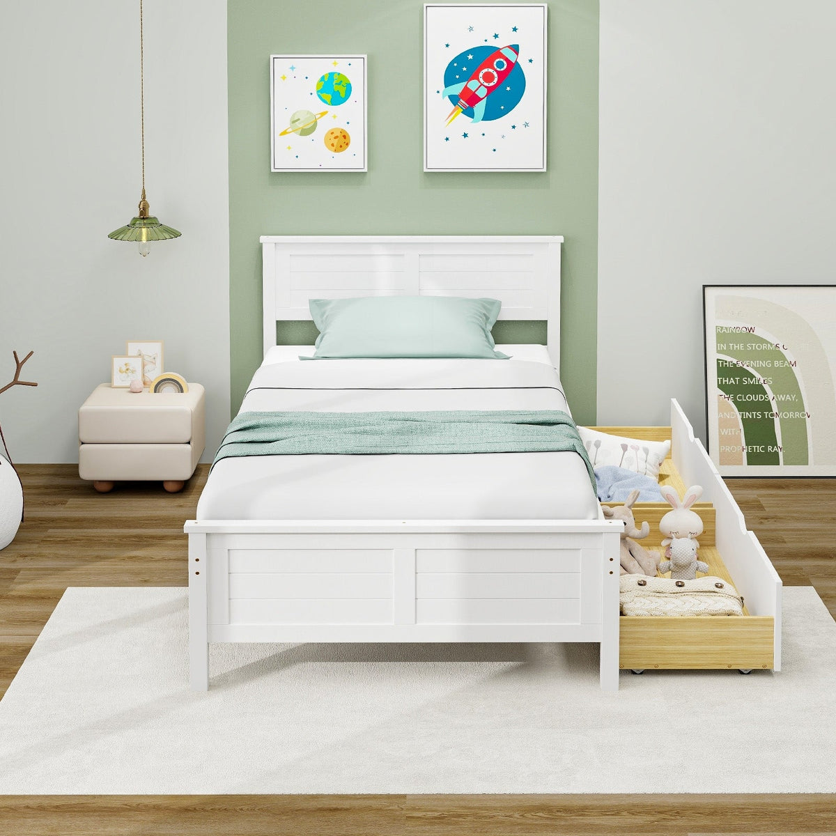 Twin Size Bed Frame with Storage Drawers-Trundle Bed Frame-DECOROLALA