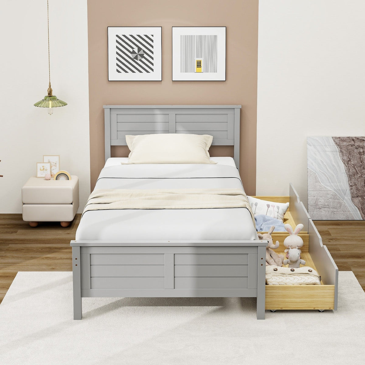 Twin Size Bed Frame with Storage Drawers-Trundle Bed Frame-DECOROLALA