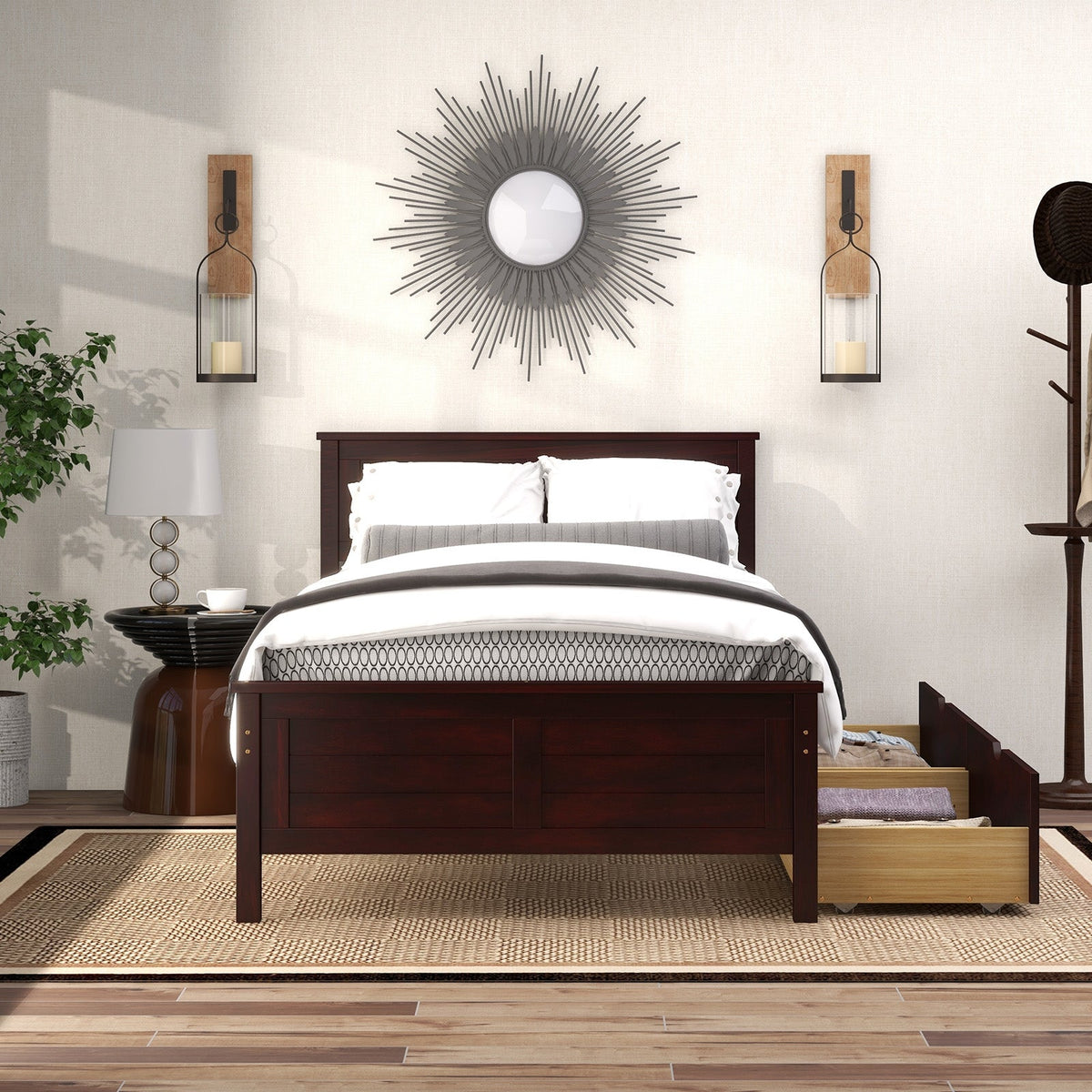 Twin Size Bed Frame with Storage Drawers-Trundle Bed Frame-DECOROLALA