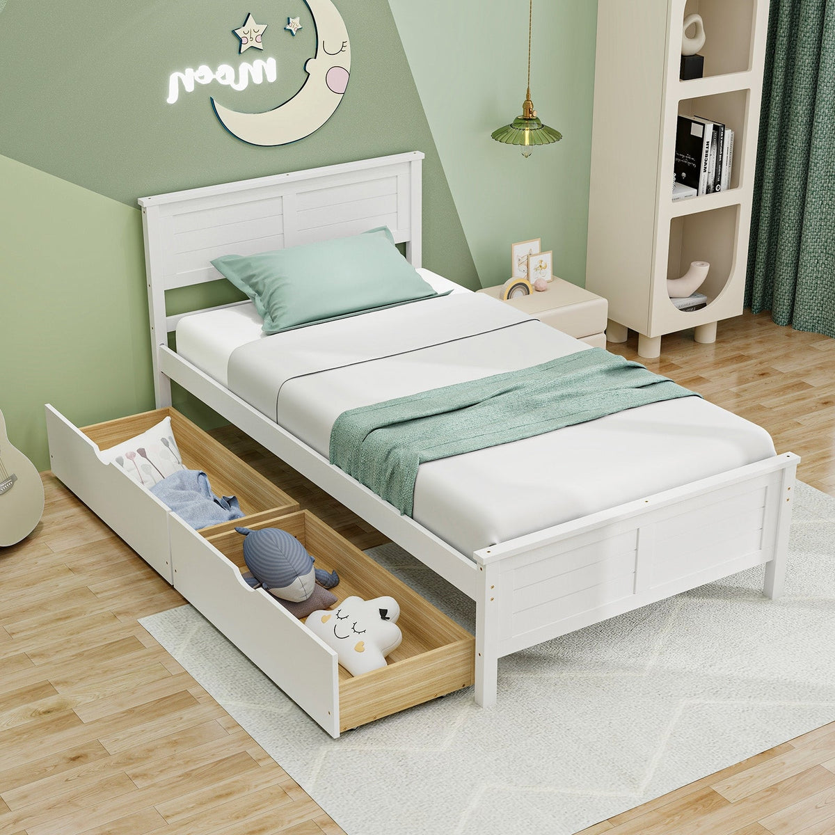 Twin Size Bed Frame with Storage Drawers-Trundle Bed Frame-DECOROLALA