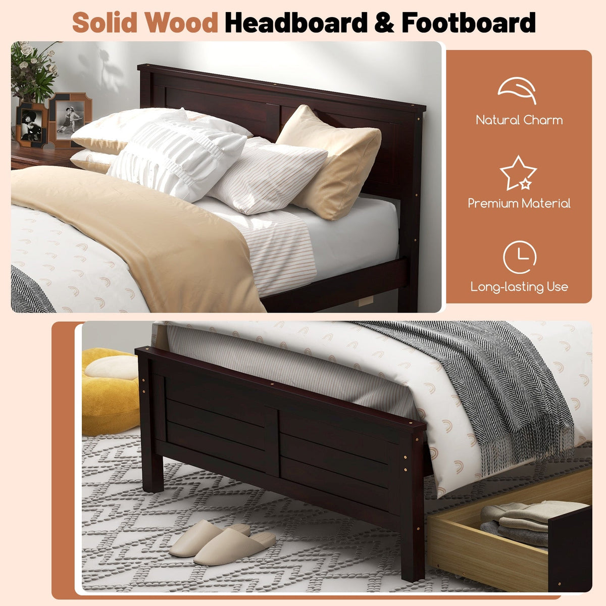 Twin Size Bed Frame with Storage Drawers-Trundle Bed Frame-DECOROLALA