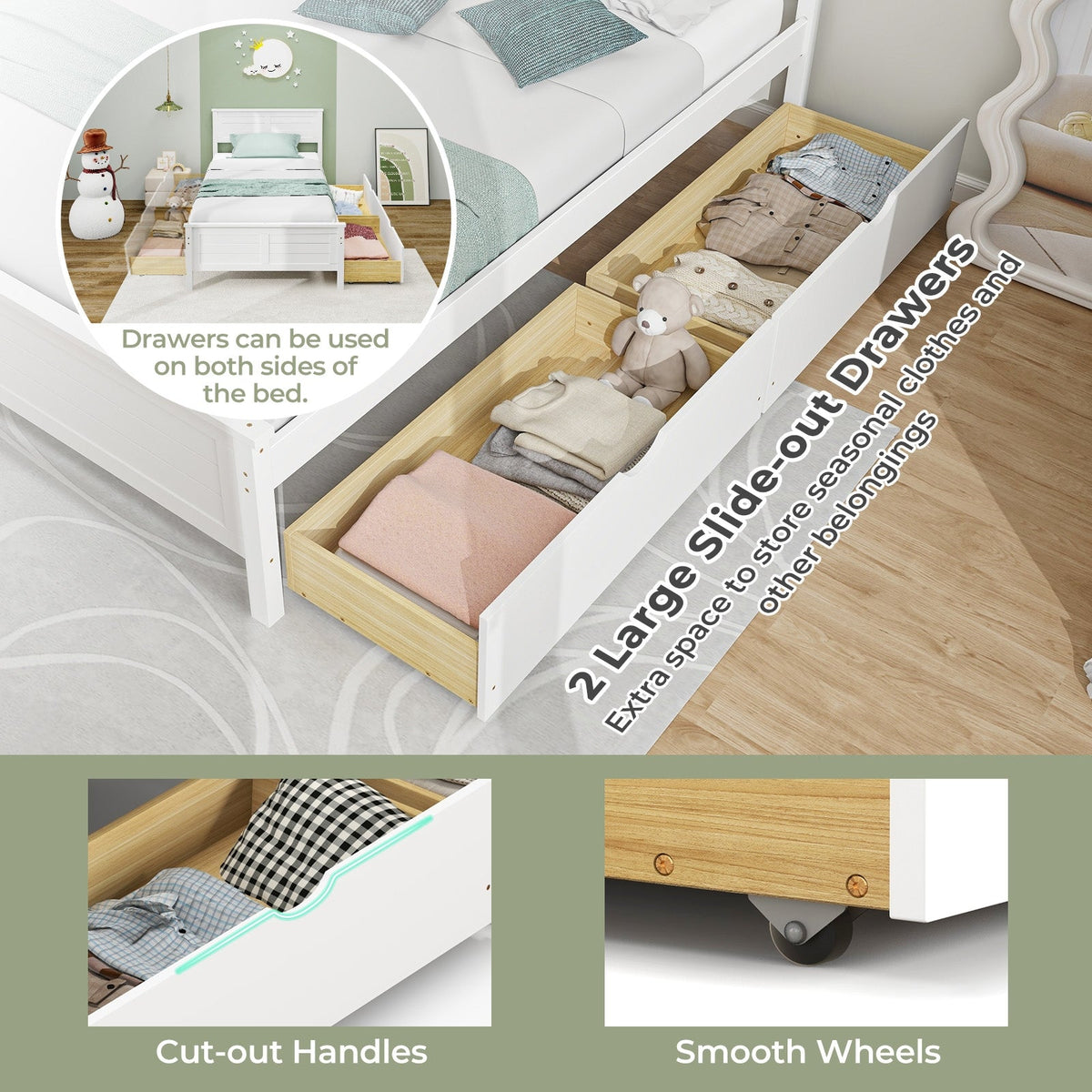 Twin Size Bed Frame with Storage Drawers-Trundle Bed Frame-DECOROLALA