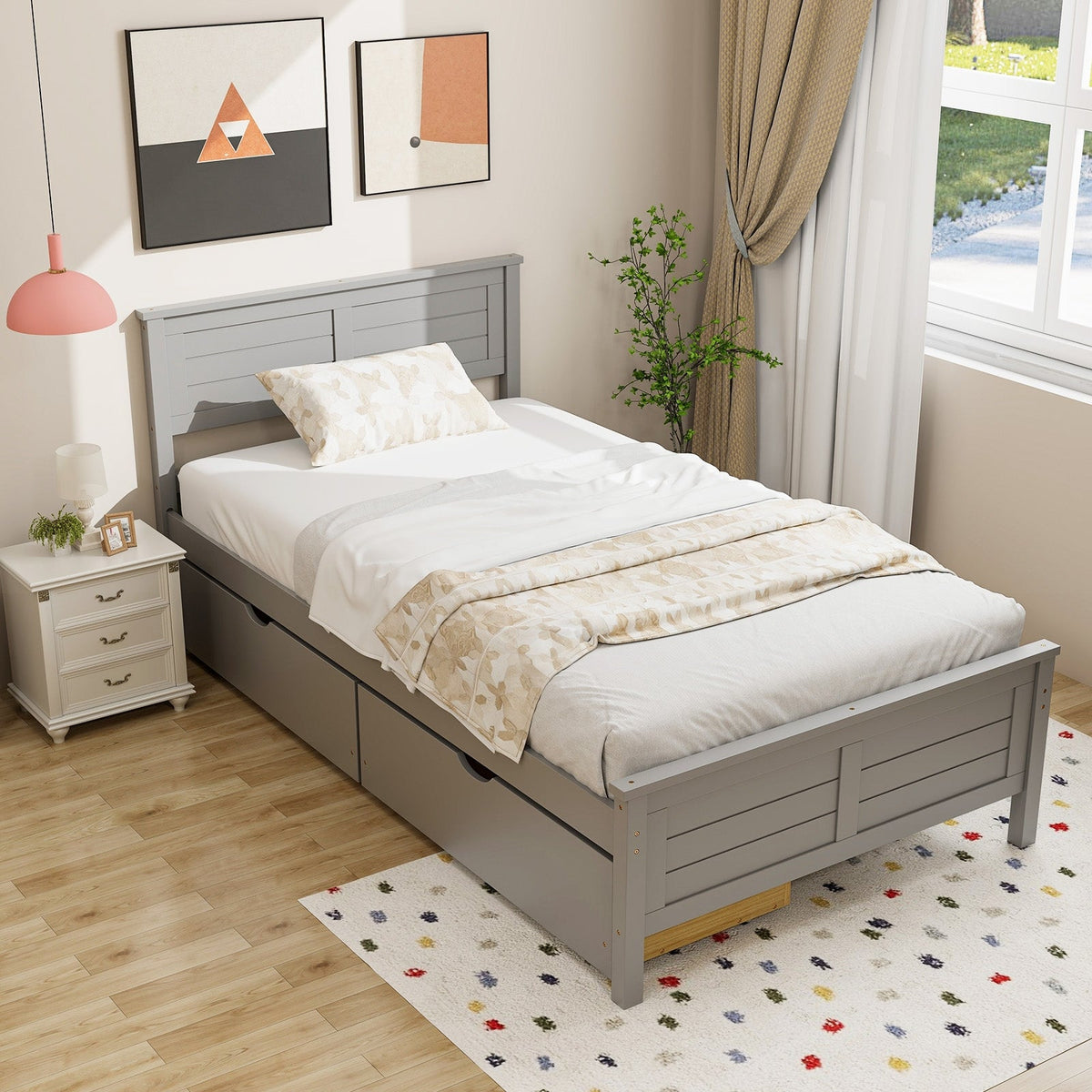 Twin Size Bed Frame with Storage Drawers-Trundle Bed Frame-DECOROLALA
