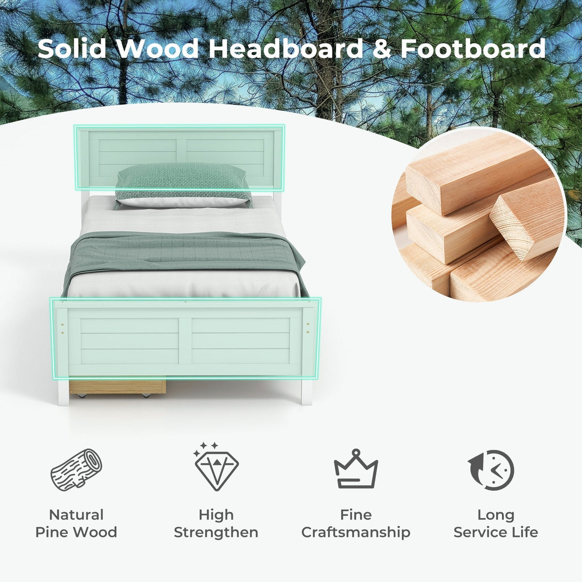 Twin Size Bed Frame with Storage Drawers-Trundle Bed Frame-DECOROLALA