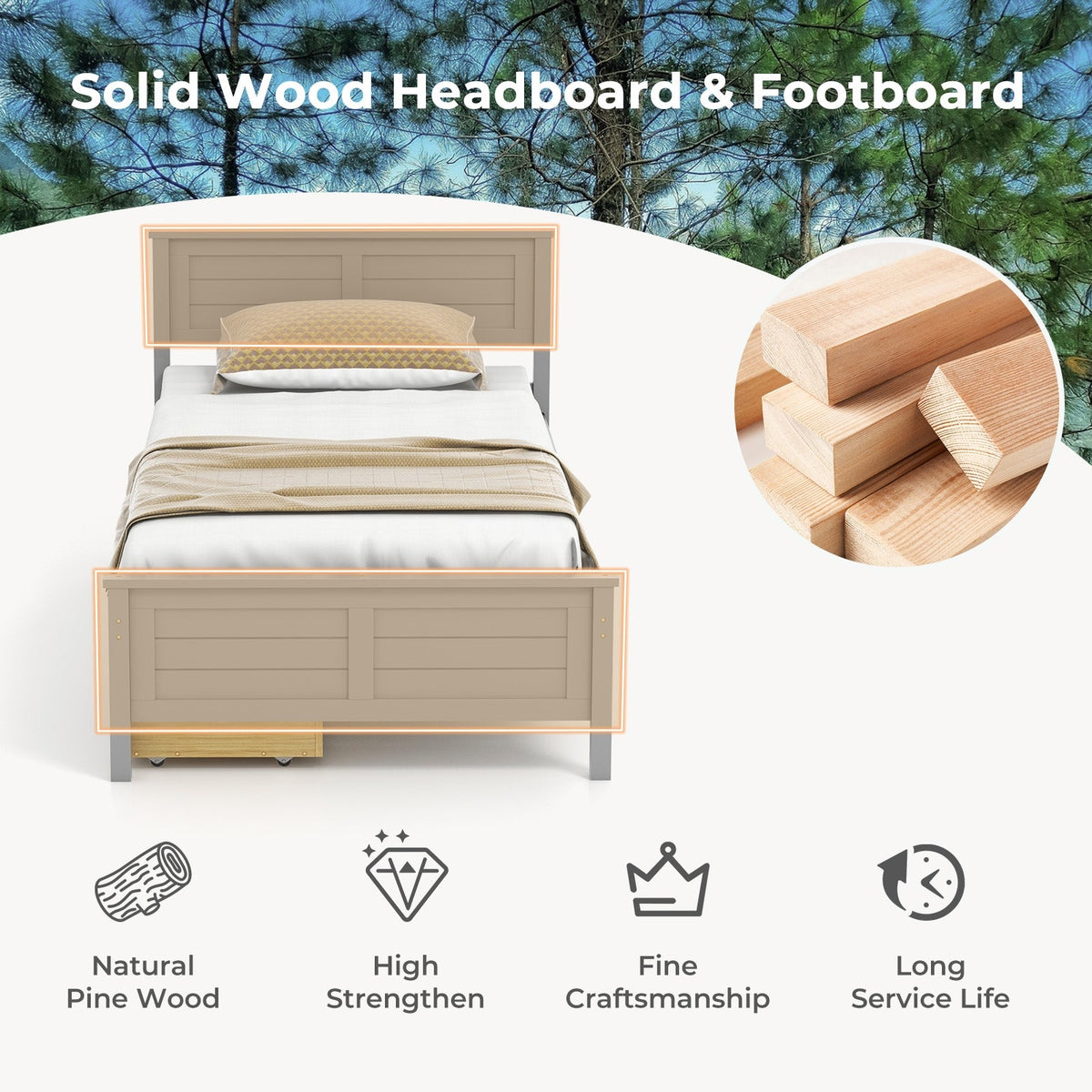 Twin Size Bed Frame with Storage Drawers-Trundle Bed Frame-DECOROLALA