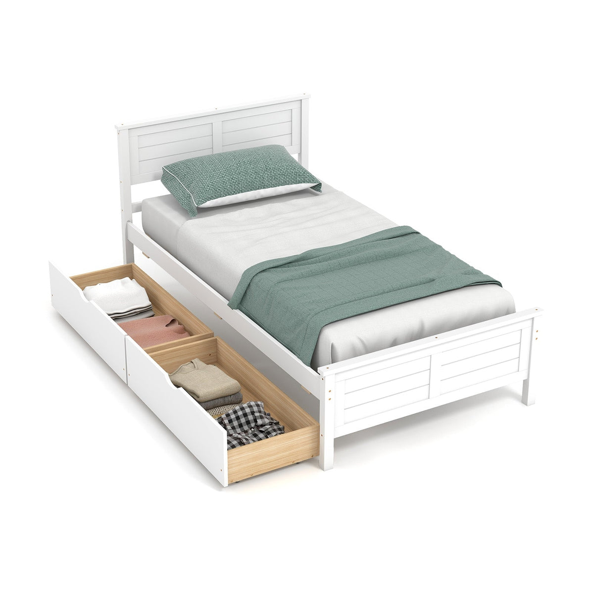 Twin Size Bed Frame with Storage Drawers-Trundle Bed Frame-DECOROLALA