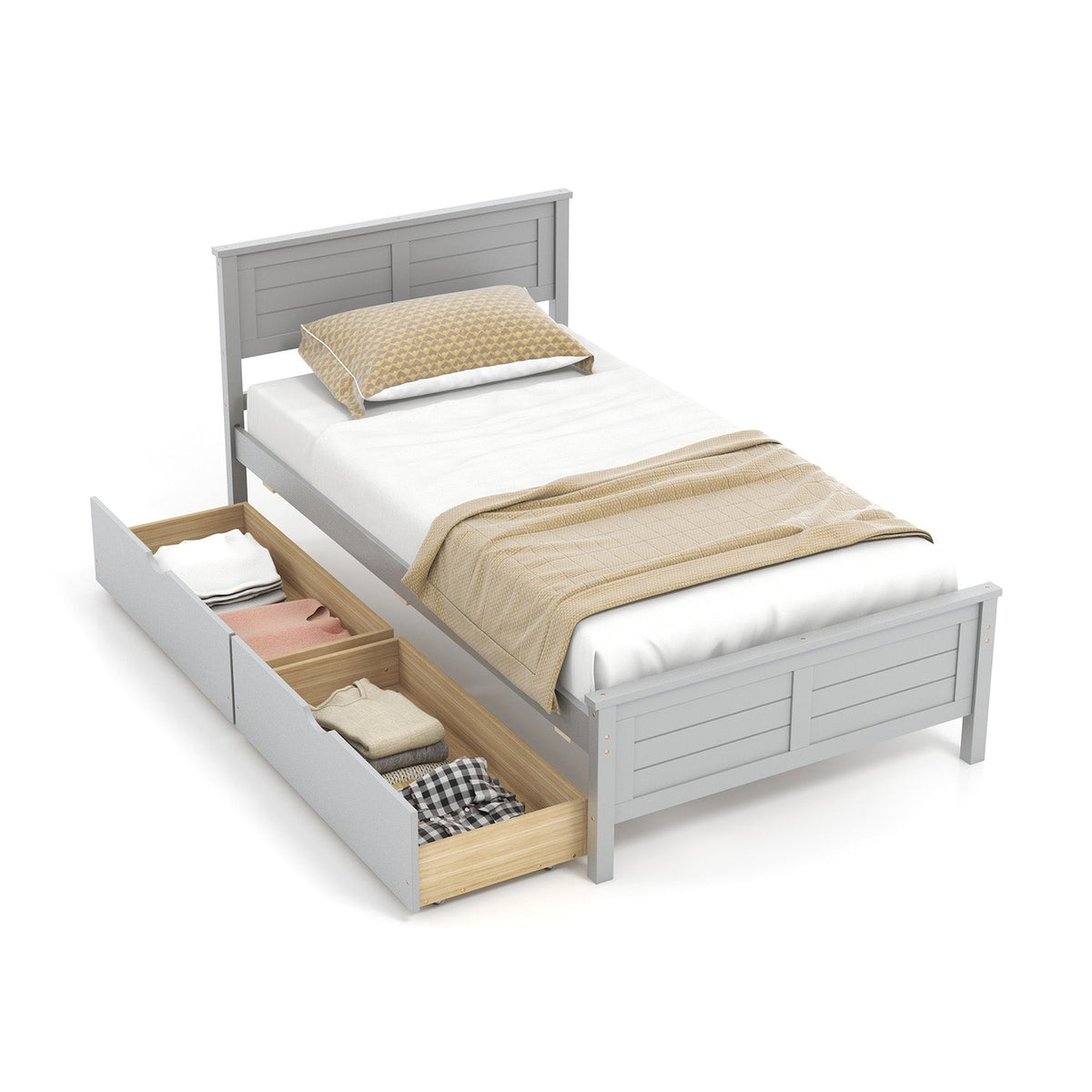 Twin Size Bed Frame with Storage Drawers-Trundle Bed Frame-DECOROLALA