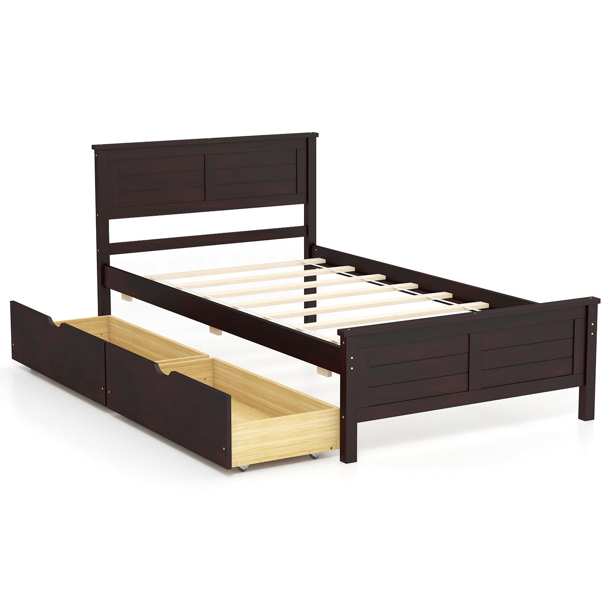 Twin Size Bed Frame with Storage Drawers-Trundle Bed Frame-DECOROLALA