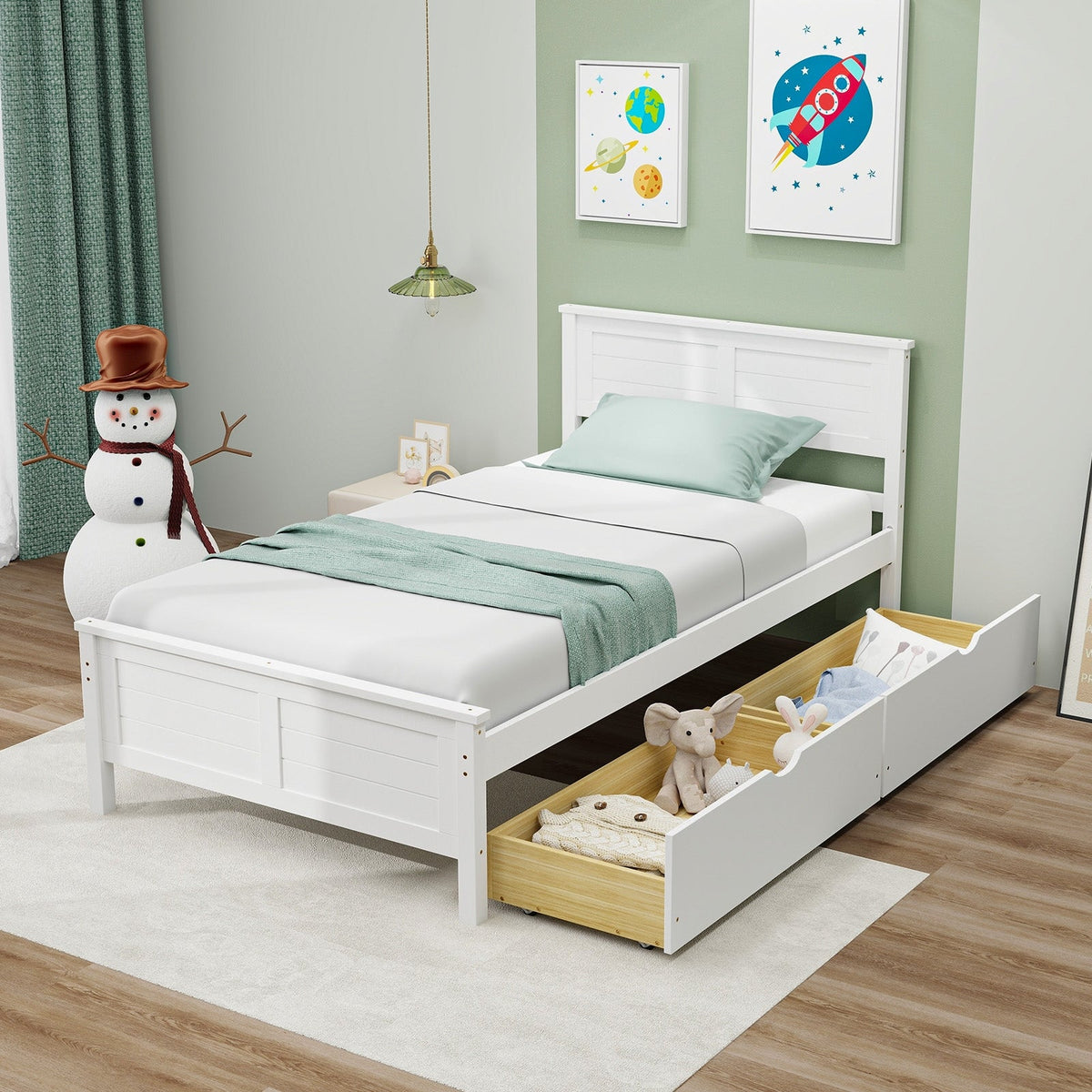 Twin Size Bed Frame with Storage Drawers-Trundle Bed Frame-DECOROLALA