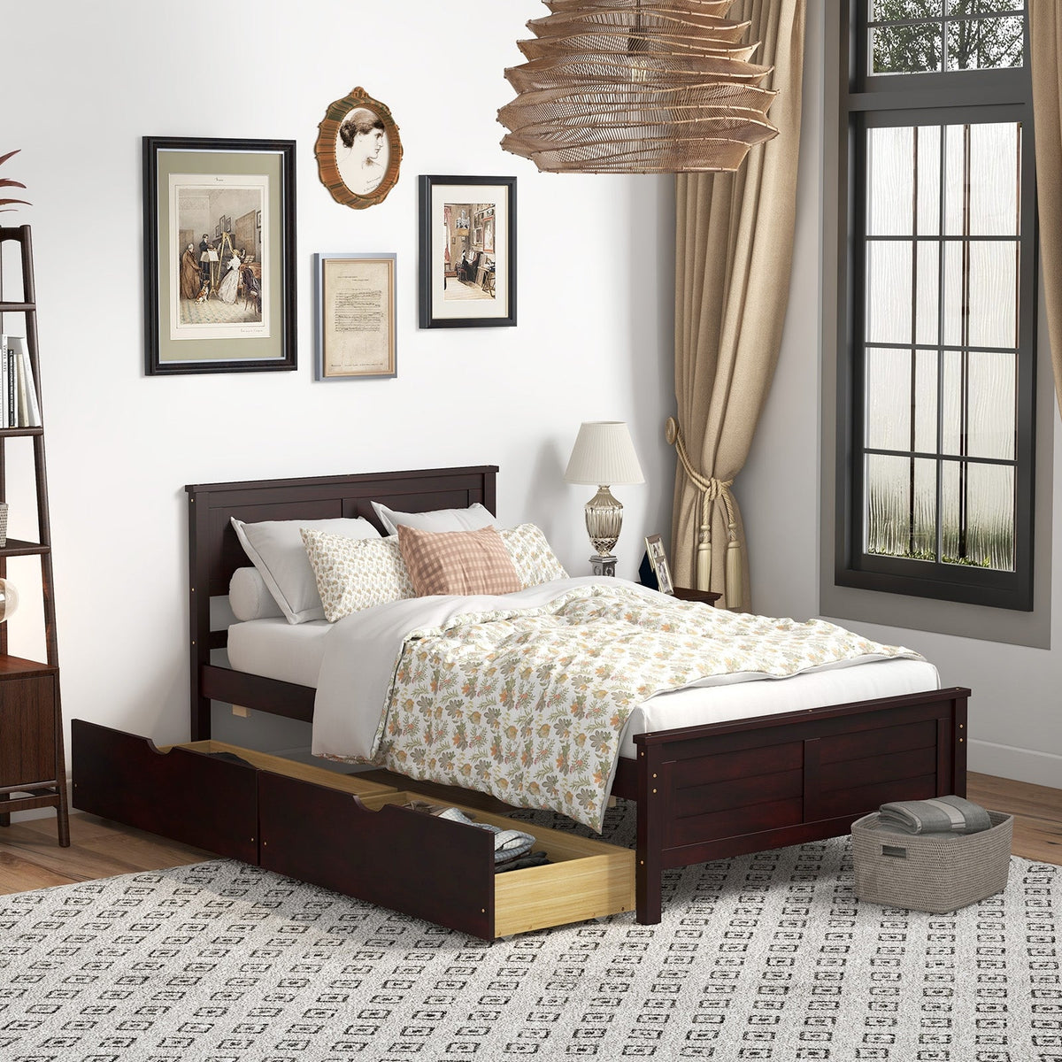 Twin Size Bed Frame with Storage Drawers-Trundle Bed Frame-DECOROLALA