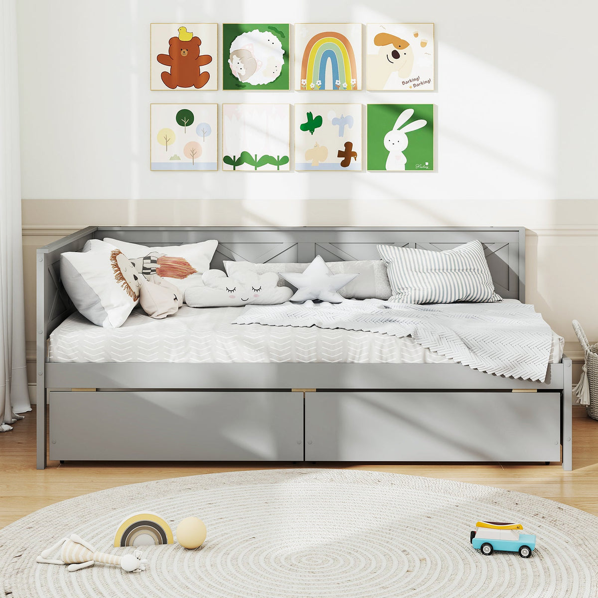 Twin Size Daybed with 2 Storage Drawers No Box Spring Needed-Trundle Bed Frame-DECOROLALA