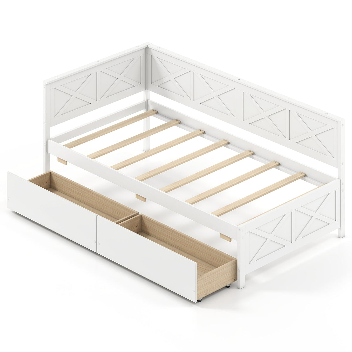 Twin Size Daybed with 2 Storage Drawers No Box Spring Needed-Trundle Bed Frame-DECOROLALA
