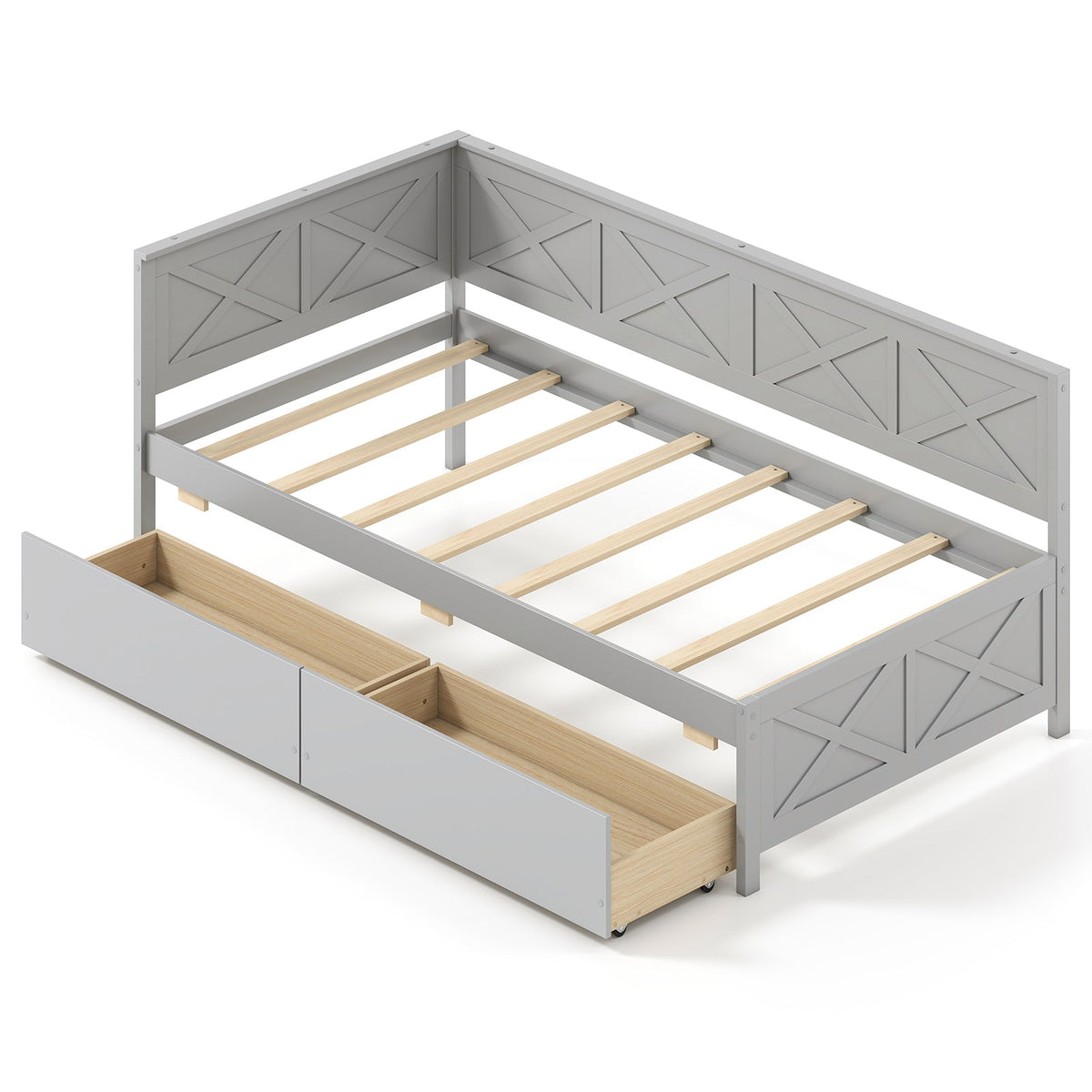 Twin Size Daybed with 2 Storage Drawers No Box Spring Needed-Trundle Bed Frame-DECOROLALA