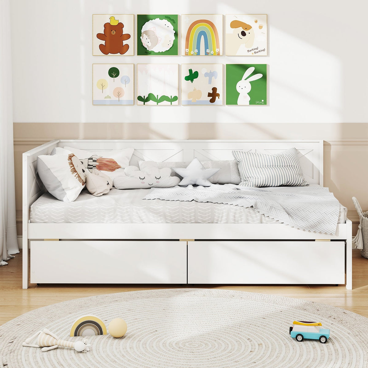 Twin Size Daybed with 2 Storage Drawers No Box Spring Needed-Trundle Bed Frame-DECOROLALA