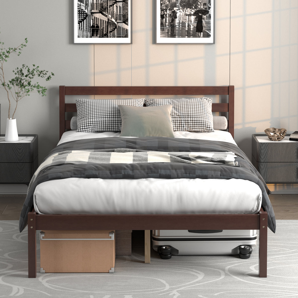 Twin Size Wood Platform Bed Frame with Headboard-Simple Bed Frame-DECOROLALA