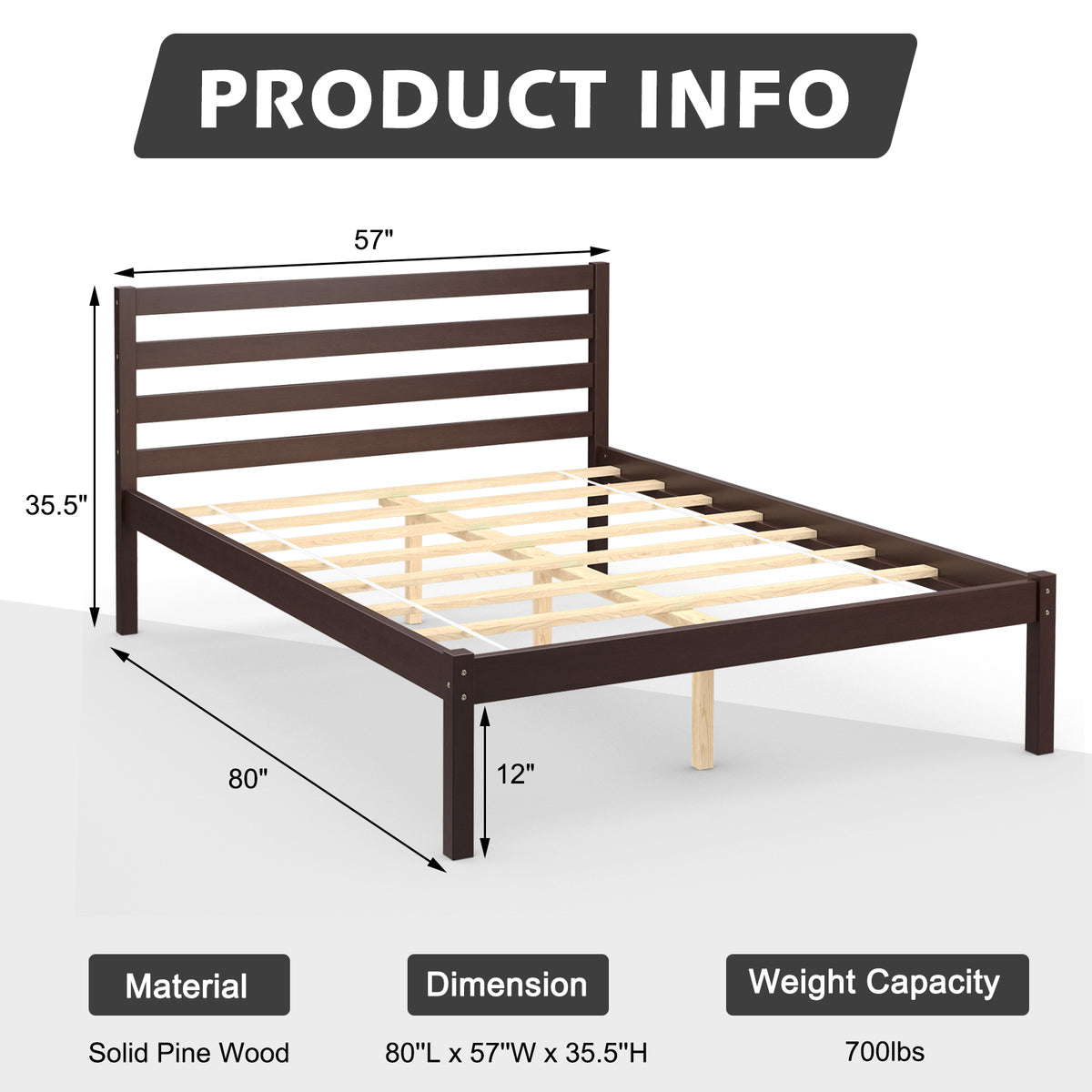 Twin Size Wood Platform Bed Frame with Headboard-Simple Bed Frame-DECOROLALA
