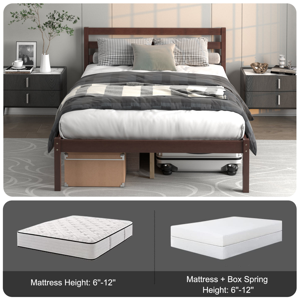 Twin Size Wood Platform Bed Frame with Headboard-Simple Bed Frame-DECOROLALA