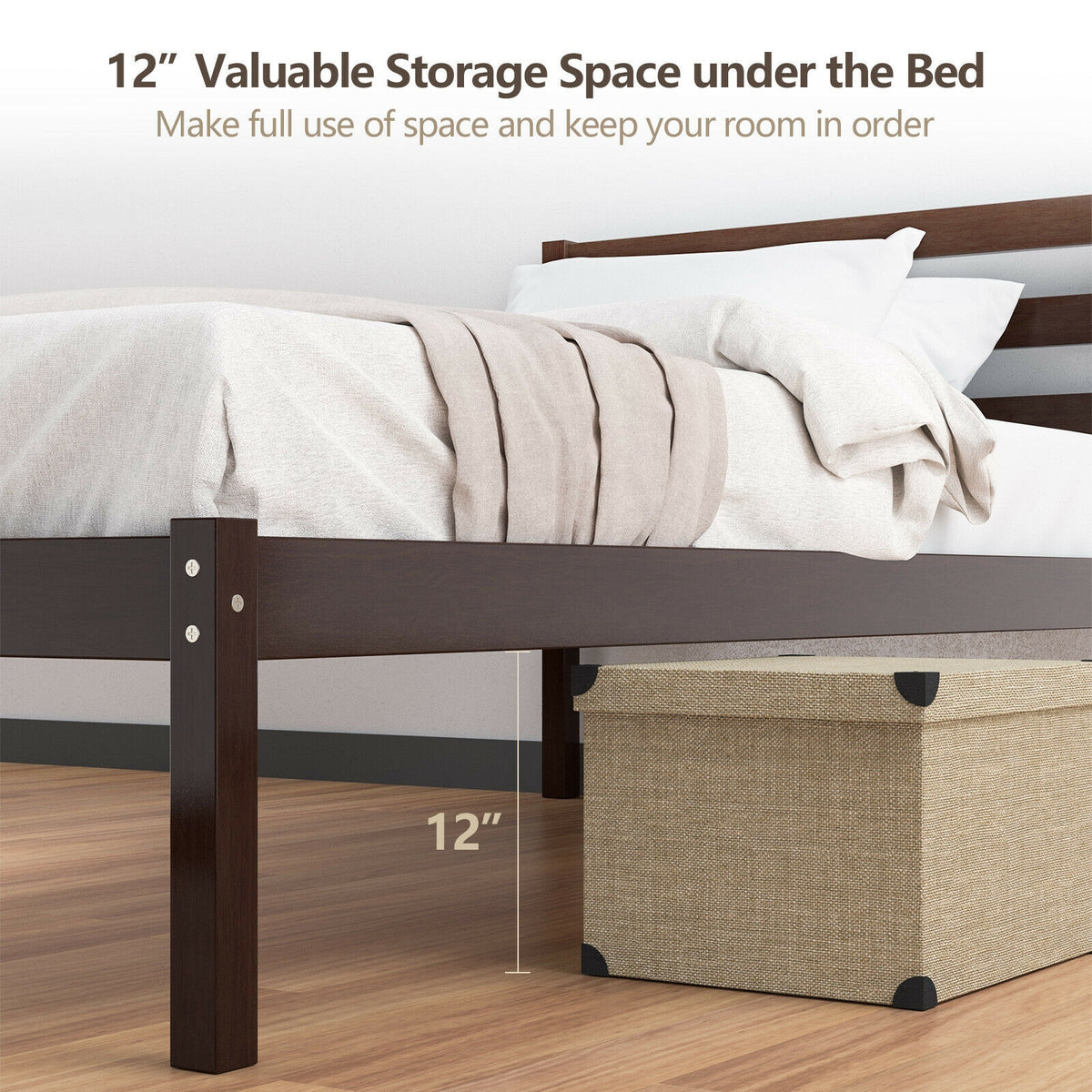 Twin Size Wood Platform Bed Frame with Headboard-Simple Bed Frame-DECOROLALA