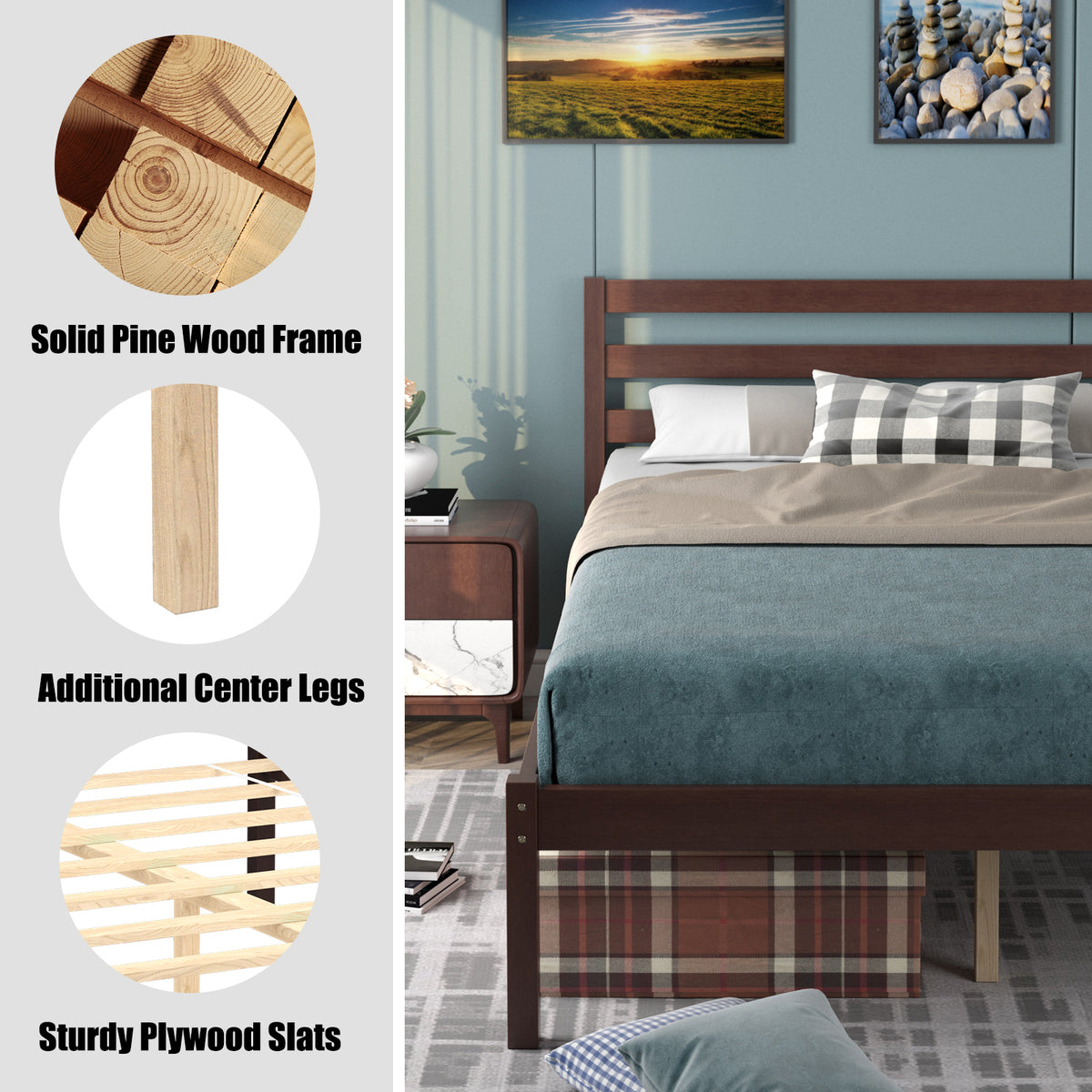 Twin Size Wood Platform Bed Frame with Headboard-Simple Bed Frame-DECOROLALA