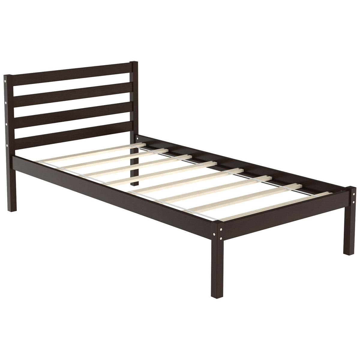 Twin Size Wood Platform Bed Frame with Headboard-Simple Bed Frame-DECOROLALA
