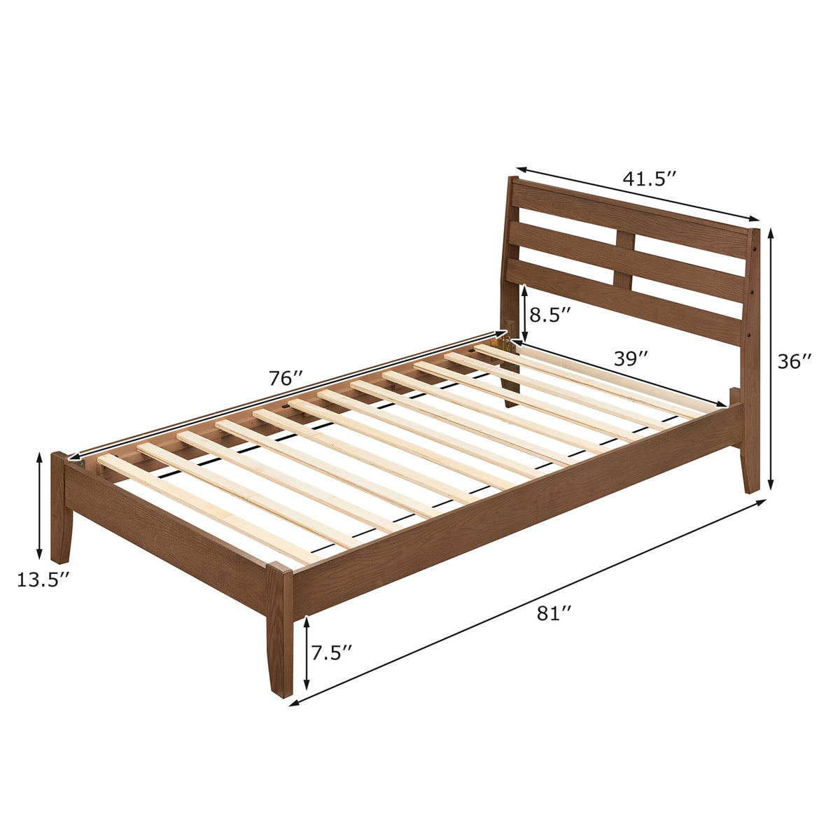 Twin Size Wood Platform Bed Frame with Slat Headboard-Simple Bed Frame-DECOROLALA