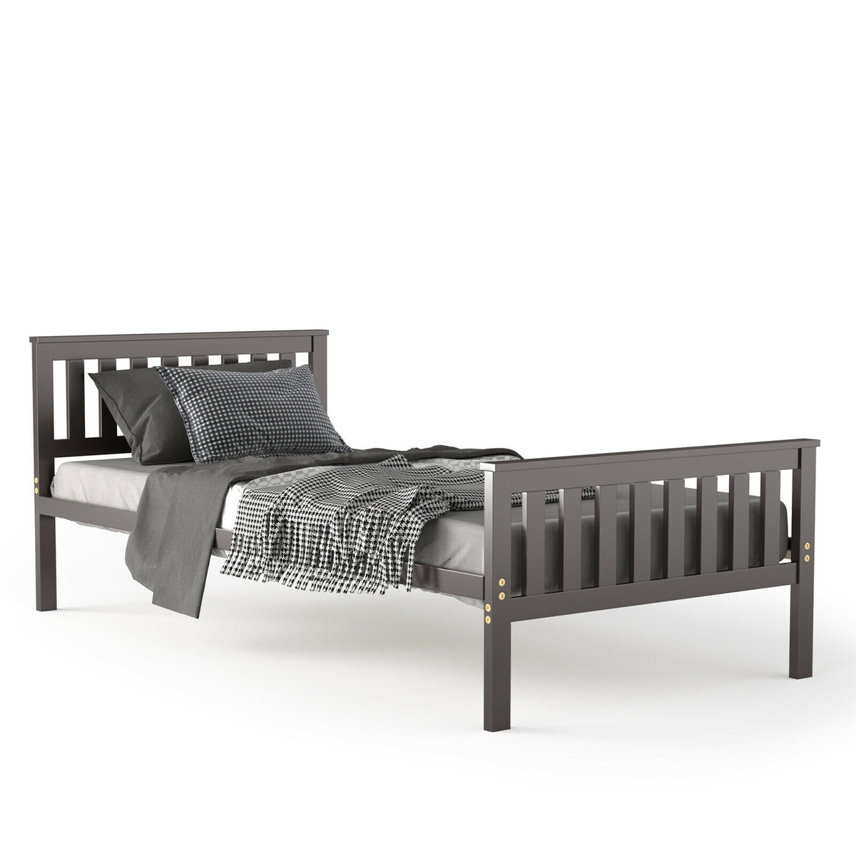 Twin Size Wood Platform Bed with Headboard-Simple Bed Frame-DECOROLALA