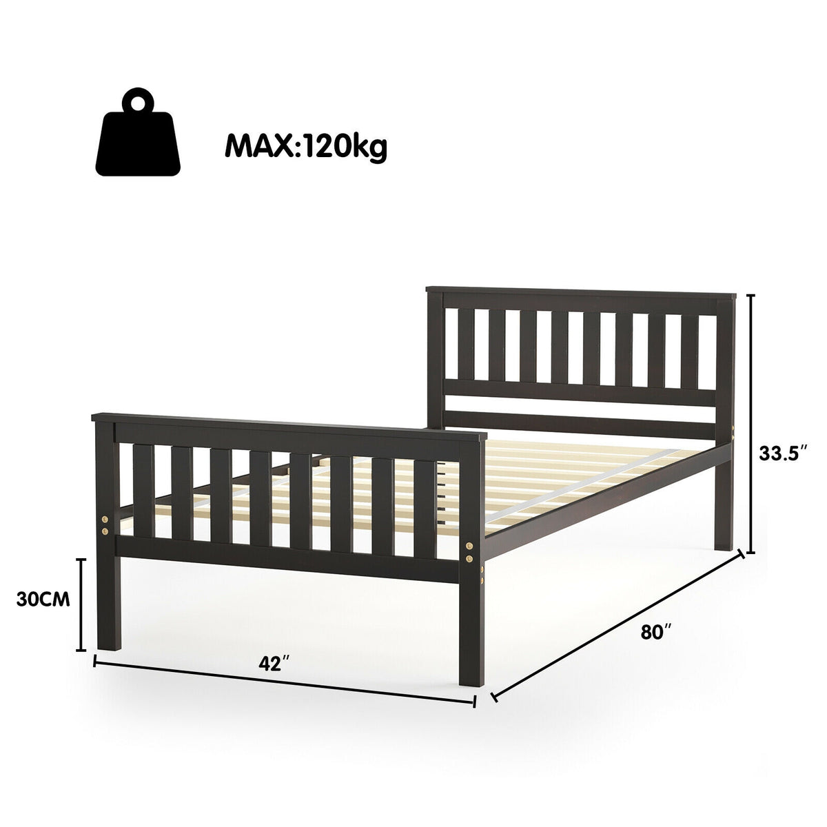 Twin Size Wood Platform Bed with Headboard-Simple Bed Frame-DECOROLALA