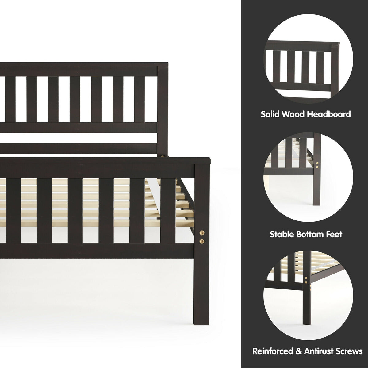 Twin Size Wood Platform Bed with Headboard-Simple Bed Frame-DECOROLALA