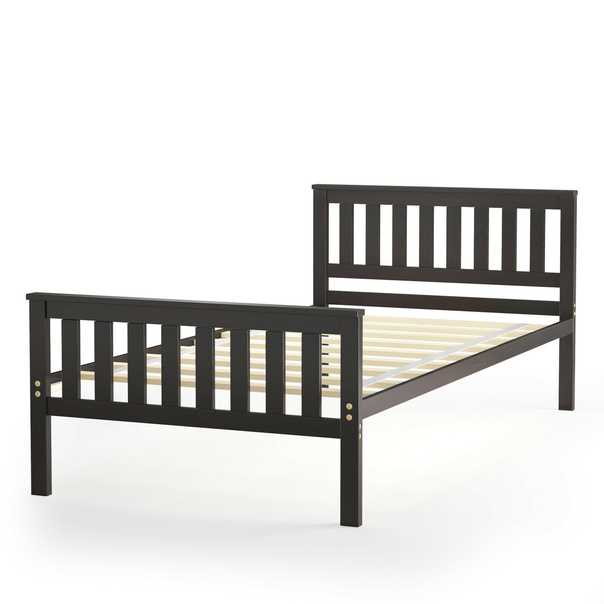 Twin Size Wood Platform Bed with Headboard-Simple Bed Frame-DECOROLALA