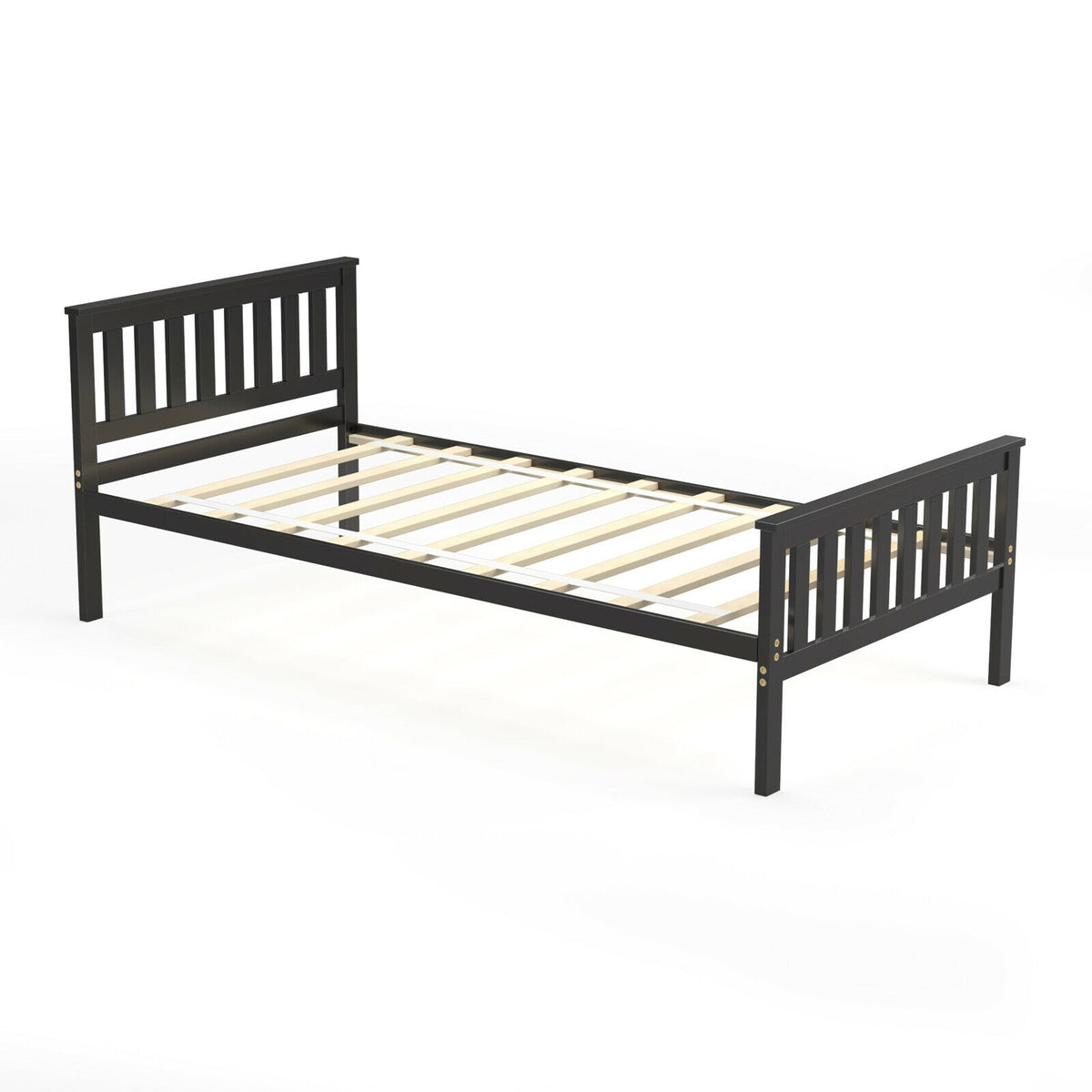 Twin Size Wood Platform Bed with Headboard-Simple Bed Frame-DECOROLALA