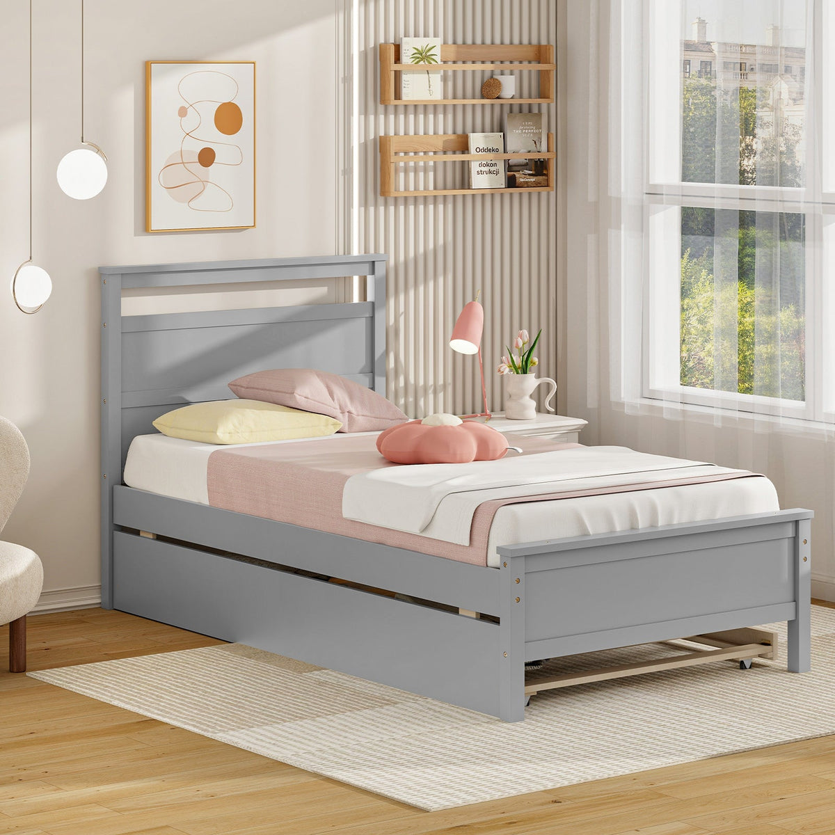 Twin Size Wooden Bed Frame with 2 Drawers for Teens and Adults-Simple Bed Frame-DECOROLALA