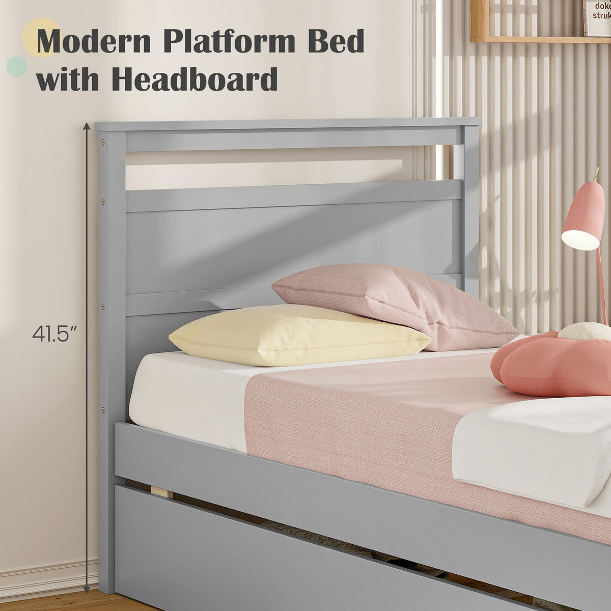 Twin Size Wooden Bed Frame with 2 Drawers for Teens and Adults-Simple Bed Frame-DECOROLALA