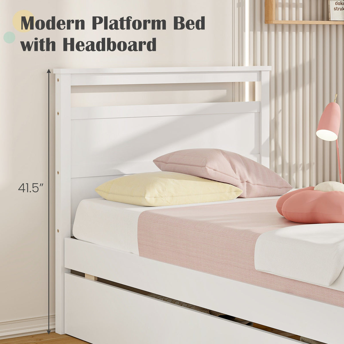 Twin Size Wooden Bed Frame with 2 Drawers for Teens and Adults-Simple Bed Frame-DECOROLALA