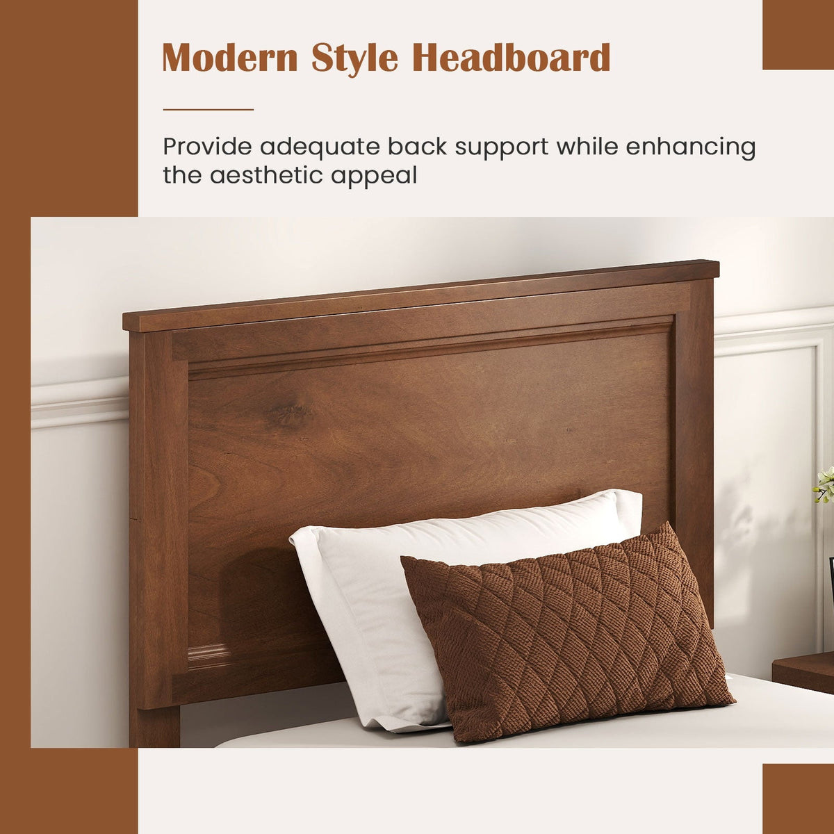 Twin Size Wooden Bed Frame with Headboard and Slat Support-Simple Bed Frame-DECOROLALA
