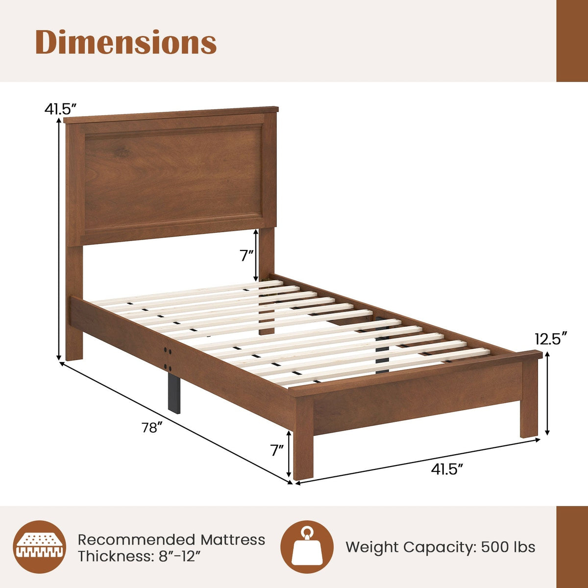 Twin Size Wooden Bed Frame with Headboard and Slat Support-Simple Bed Frame-DECOROLALA