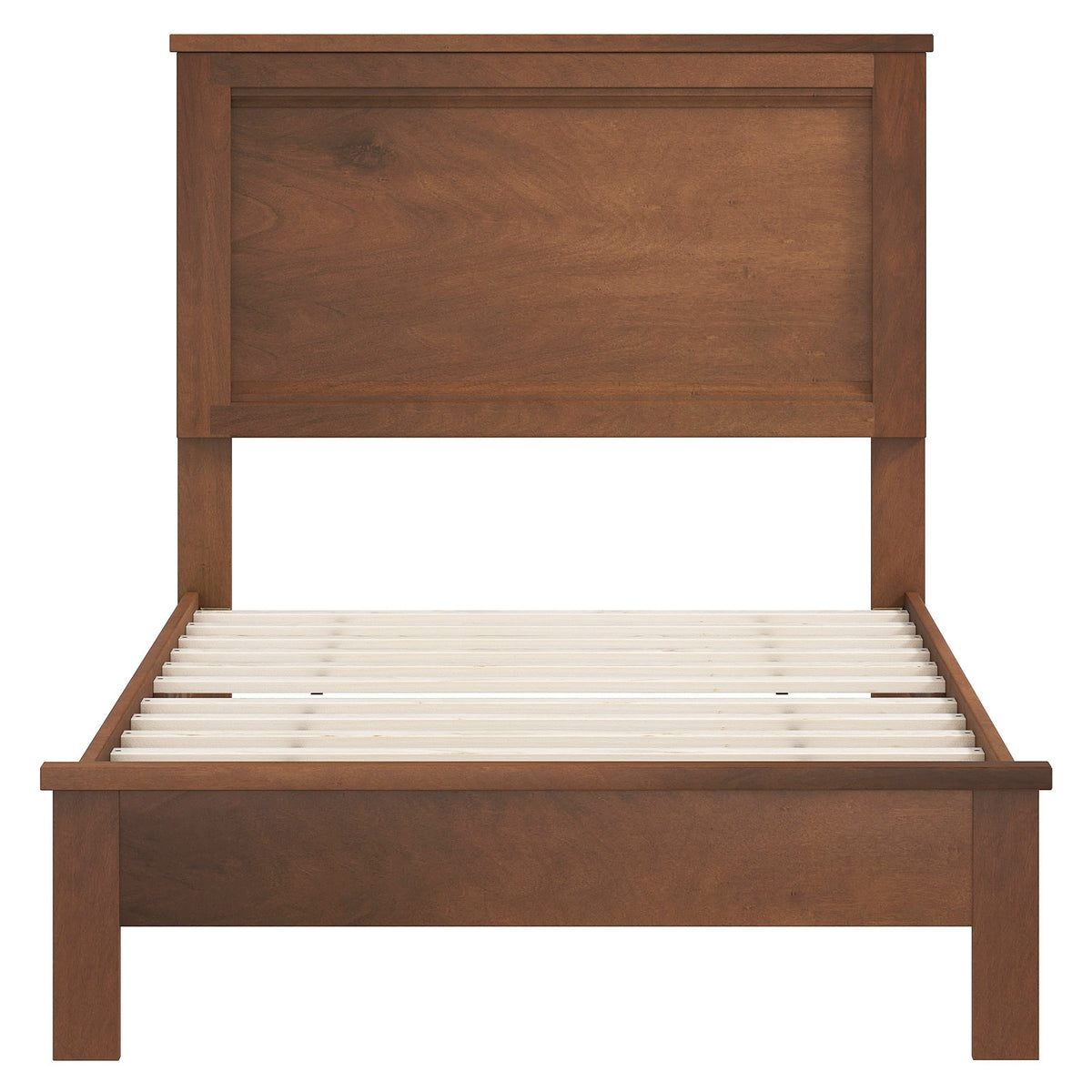 Twin Size Wooden Bed Frame with Headboard and Slat Support-Walnut-Simple Bed Frame-DECOROLALA