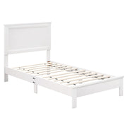Twin Size Wooden Bed Frame with Headboard and Slat Support-White-Simple Bed Frame-DECOROLALA