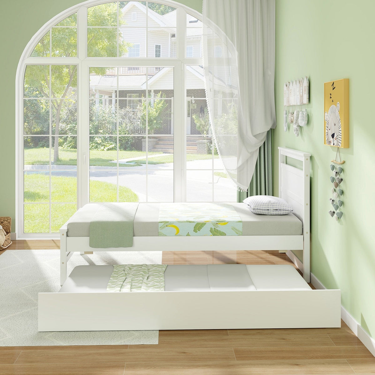 Twin Size Wooden Bed Frame with Trundle for Teens and Adults-Trundle Bed Frame-DECOROLALA