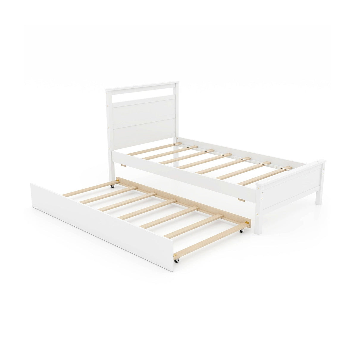 Twin Size Wooden Bed Frame with Trundle for Teens and Adults-Trundle Bed Frame-DECOROLALA