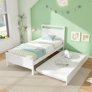 Twin Size Wooden Bed Frame with Trundle for Teens and Adults-Trundle Bed Frame-DECOROLALA