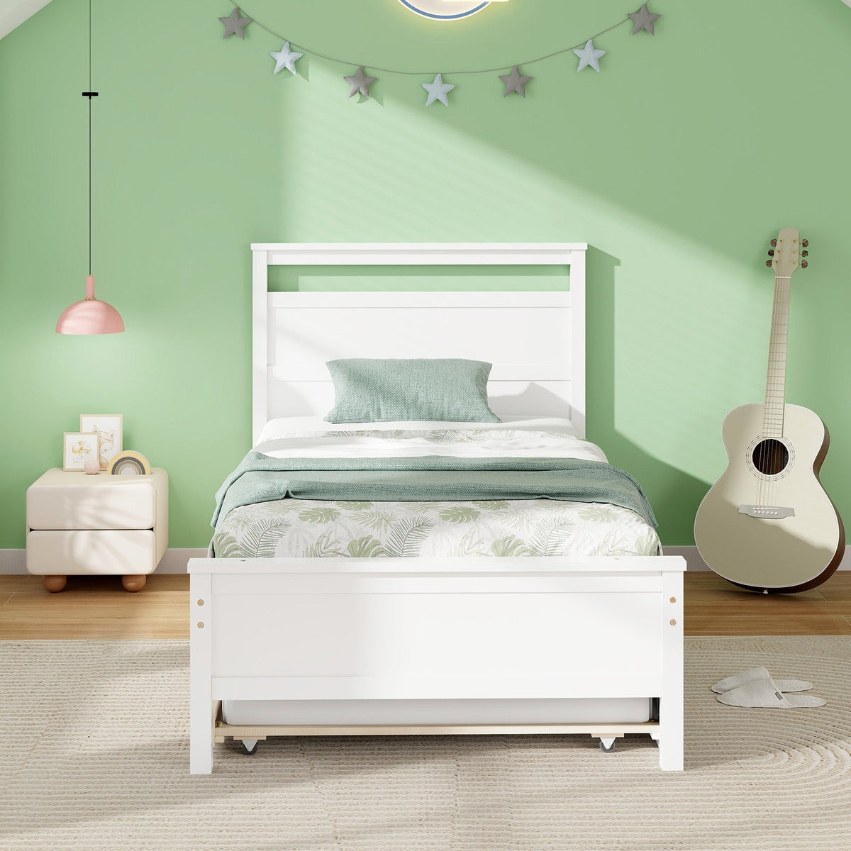 Twin Size Wooden Bed Frame with Trundle for Teens and Adults-Trundle Bed Frame-DECOROLALA