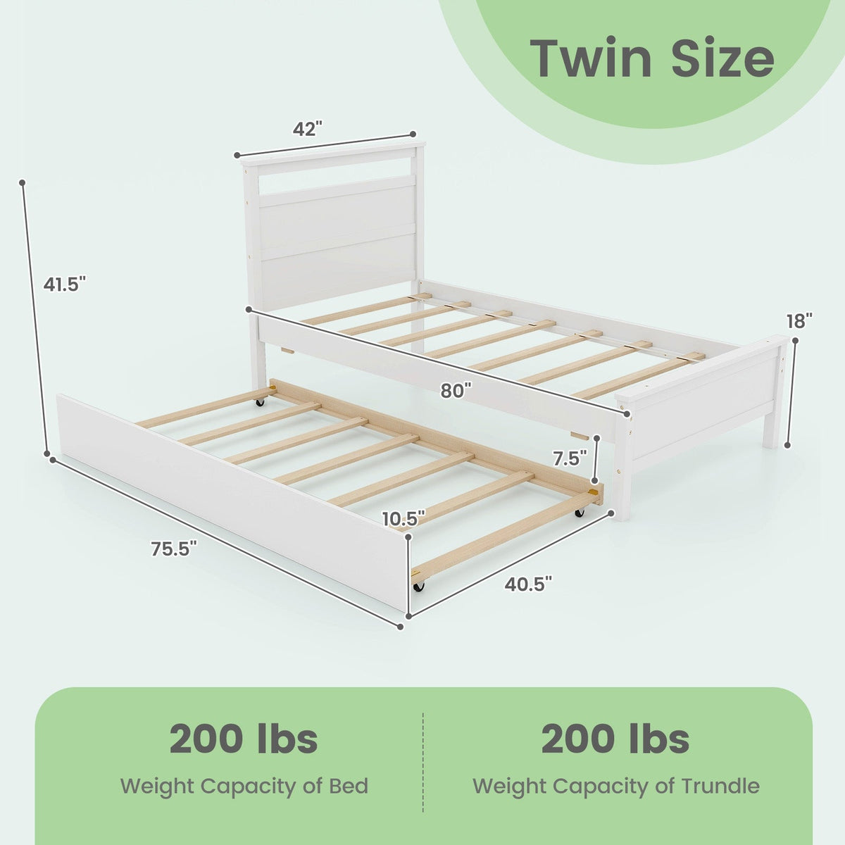 Twin Size Wooden Bed Frame with Trundle for Teens and Adults-Trundle Bed Frame-DECOROLALA