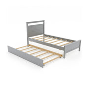 Twin Size Wooden Bed Frame with Trundle for Teens and Adults-Trundle Bed Frame-DECOROLALA