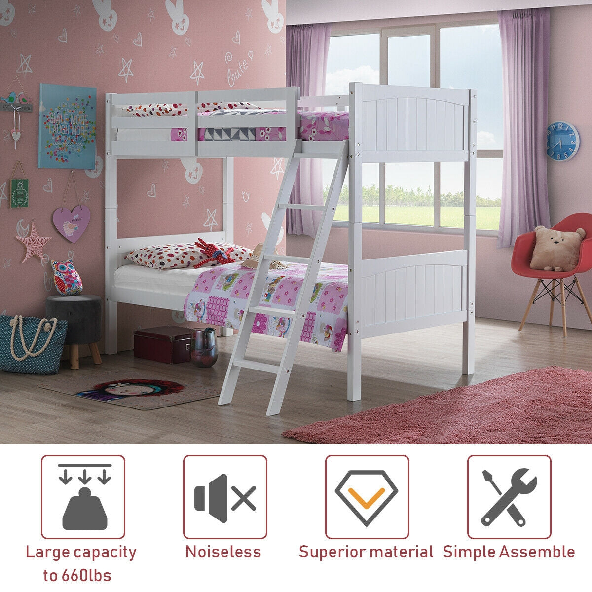 Twin Size Wooden Bunk Beds Convertible 2 Individual Beds-Bunk Bed Frame-DECOROLALA