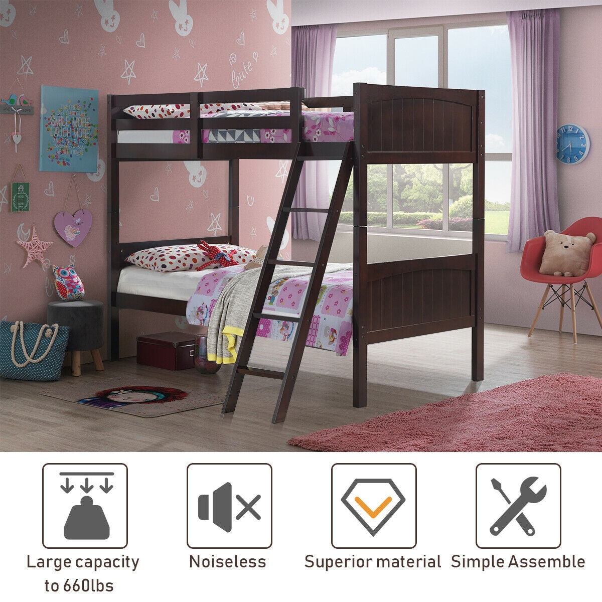 Twin Size Wooden Bunk Beds Convertible 2 Individual Beds-Bunk Bed Frame-DECOROLALA