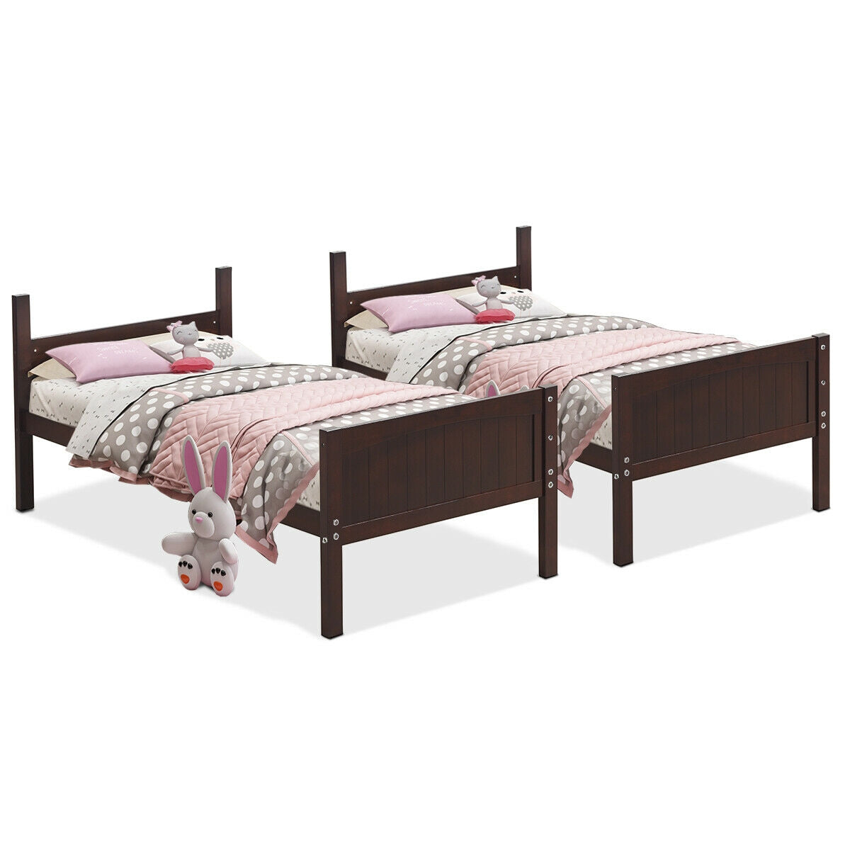Twin Size Wooden Bunk Beds Convertible 2 Individual Beds-Bunk Bed Frame-DECOROLALA