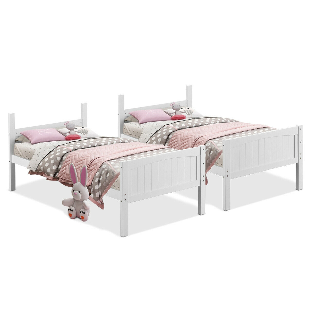 Twin Size Wooden Bunk Beds Convertible 2 Individual Beds-Bunk Bed Frame-DECOROLALA