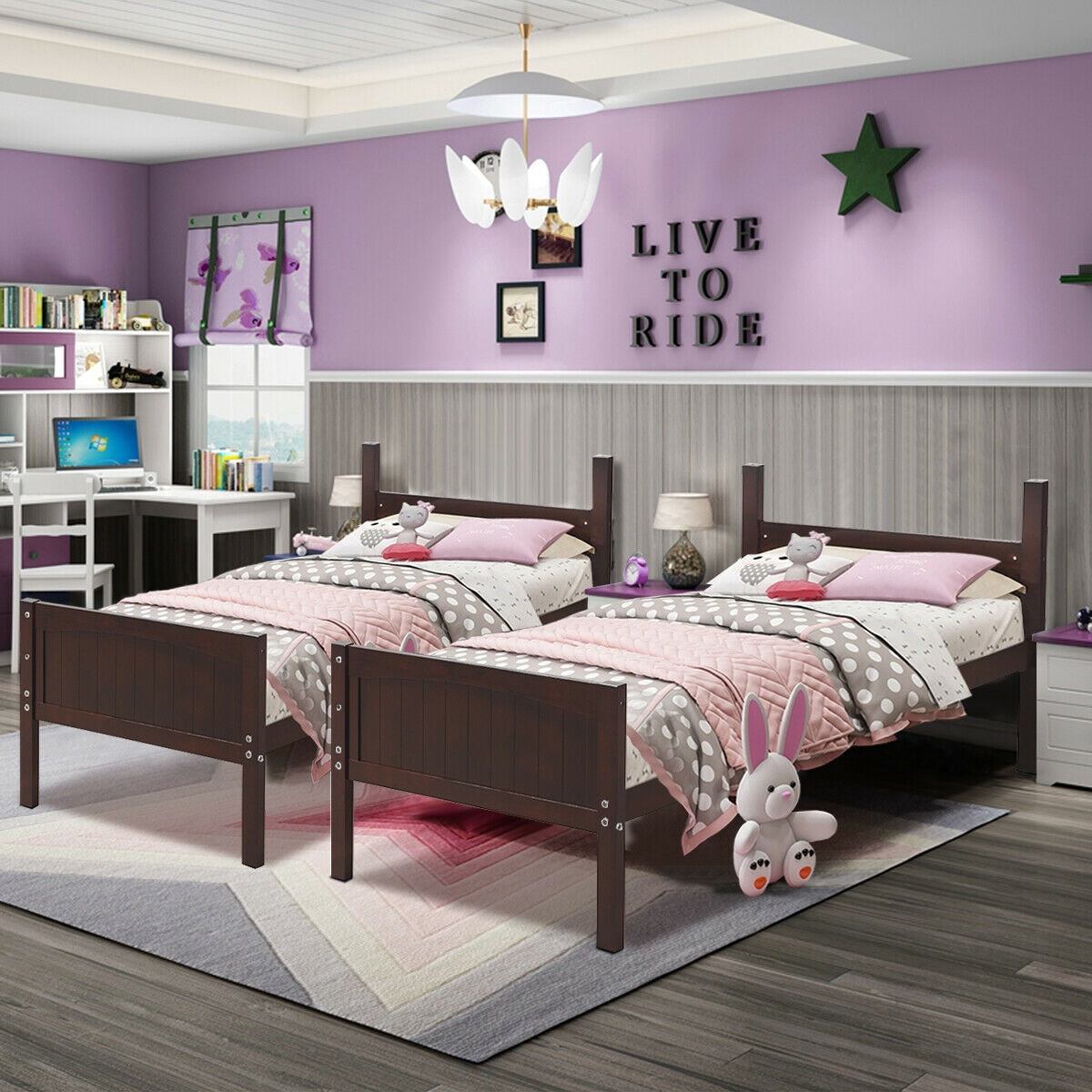 Twin Size Wooden Bunk Beds Convertible 2 Individual Beds-Bunk Bed Frame-DECOROLALA