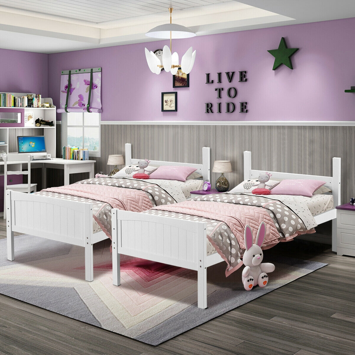 Twin Size Wooden Bunk Beds Convertible 2 Individual Beds-Bunk Bed Frame-DECOROLALA